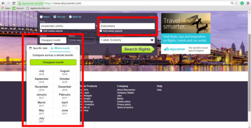 Skyscanner flexible and whole month